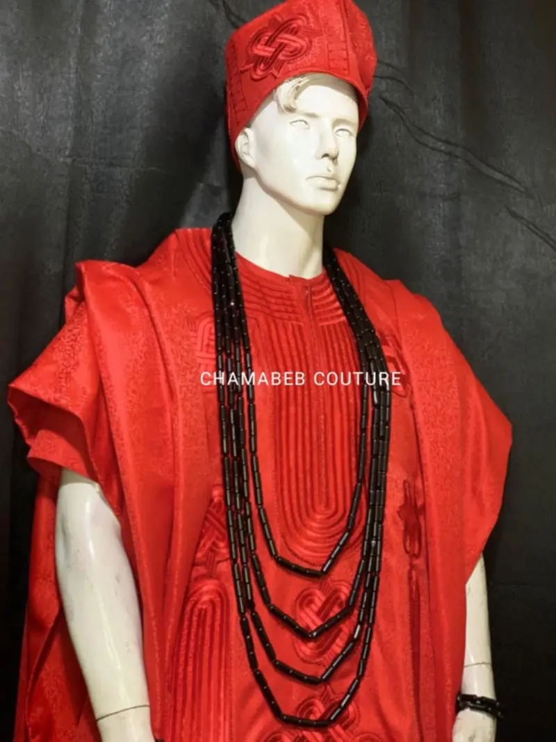 AGBADA for Men 5Pcs, African Wedding Suit, African Agbada, and Coral Beads Set - Free Shipping - Image 3