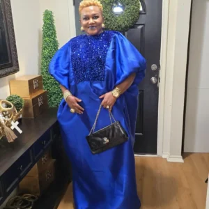 Elegant African Women Bubu Mikado Sequin Kaftan Nigeria Boubou Dress – Free Shipping