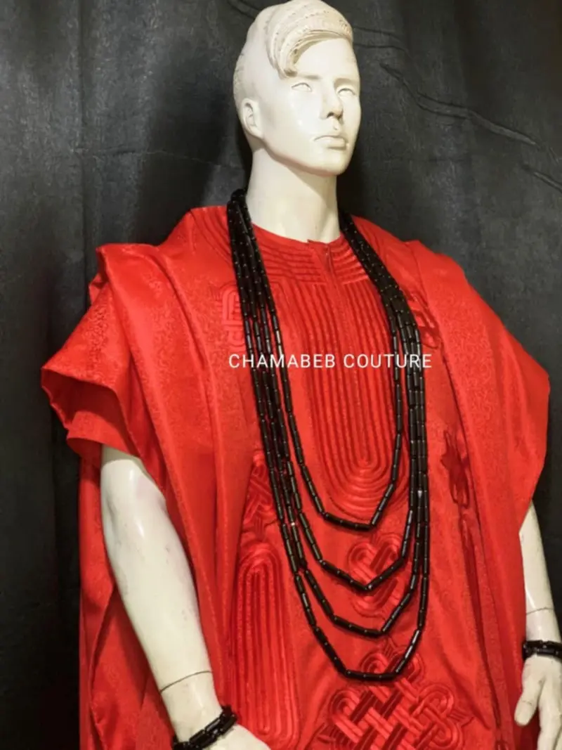 AGBADA for Men 5Pcs, African Wedding Suit, African Agbada, and Coral Beads Set - Free Shipping - Image 5